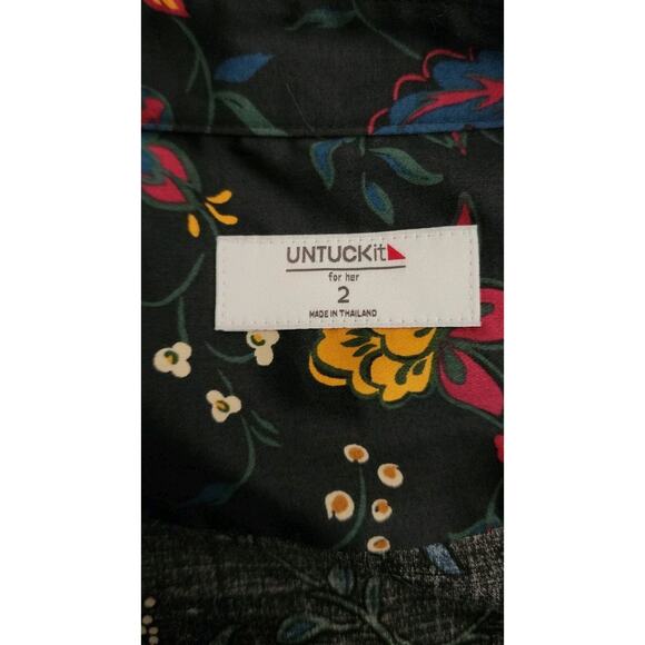 UNTUCKIT Ellery Button Up Shirt Long Sleeve Dress Women 2 Floral Belted Cotton - Picture 4 of 5
